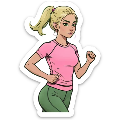 Blonde girl in Pink workout clothes walking sticker