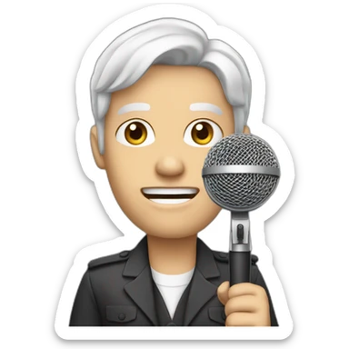 journalist white skin standing confidently while holding a microphone. The journalist should be in professional attire sticker