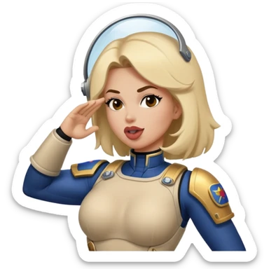 woman space marine in bodysuit salutes tongue out sticker
