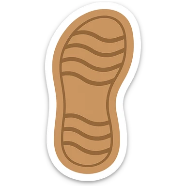 Create an Apple emoji style sandal sole with minimal detail, matching the angle of the reference image, viewed from the bottom, with a slightly lighter color tone. The style should replicate the clean, simple, and colorful look of Apple emojis. sticker