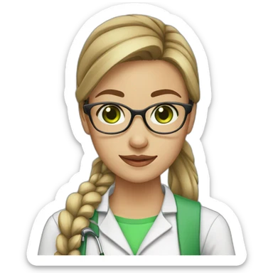 chemist female brown ponytail light skin green eyes with glasses sticker