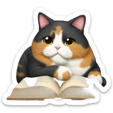 Fat calico cat reading sticker