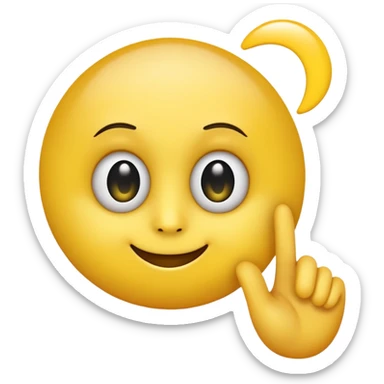 A circular yellow emoji with a smooth, gradient-shiny surface, featuring two large round eyes with white sclera and black pupils, conveying playfulness. A yellow finger is placed beside the mouth with a simple 'ε' symbol in front. sticker