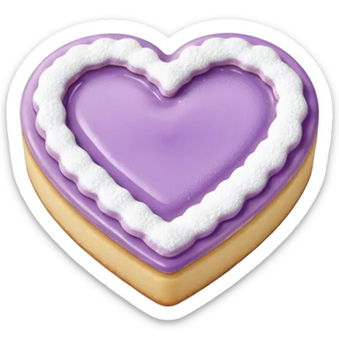 Realistic shortbread cookie in the shape of a heart with pale lilac color jelly middle filling and sprinkled powder sugar on top. sticker
