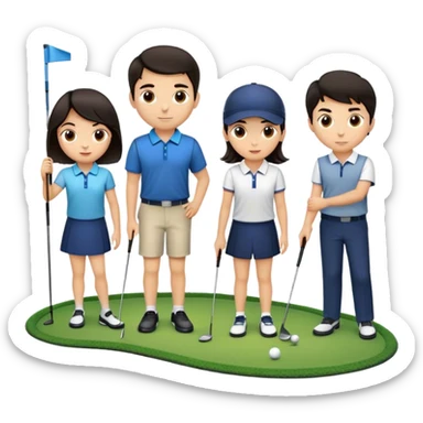 Three Golf players , dark hair, left boy, above girl, right boy sticker