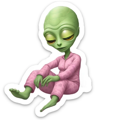 Reptilian alien woman, in pink in pajamas, sleeping to bed sticker
