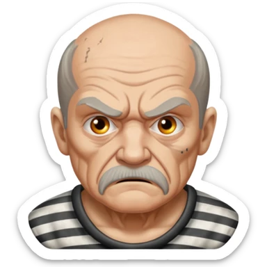 angry tattooed old male prisoner with prison cell bg sticker