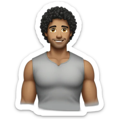 man informal cloth tanned black curly hair sticker