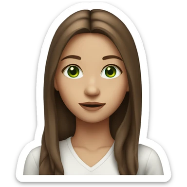 girl with long strait middle part brown hair and vibrant green eyes  sticker