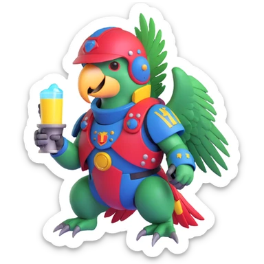 party parrot in space marine gear, helmet with a visor, glowing details, celebrating in space sticker