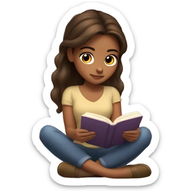 Brown hair and olive skin girl reading a book cozy sticker