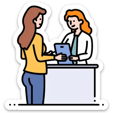 Female bank teller in uniform helping a customer sticker