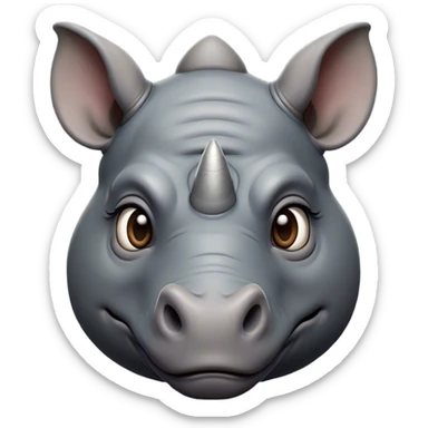 Cinematic Noble Rhinoceros Portrait Emoji, Poised and regal, with a massive, powerful build and a thick, armored hide of slate gray, deep-set soulful piercing eyes, Simplified yet sharp and sophisticated features, highly detailed, glowing with a soft, dignified glow, high shine, intelligent and formidable, stylized with an air of ancient might, focused and attentive, soft glowing outline, capturing the essence of a watchful and commanding behemoth, so majestic it feels as though it could charge out of the screen with effortless authority! sticker