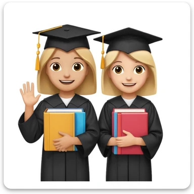 smiling kids holding books, standing in front of a university building, emoji style, referencing 'KIDZ BOP Kids' sticker