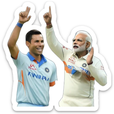 narendra modi in blue indian cricket team jersey doing cristiano ronaldo's celebration 'siuuu' sticker