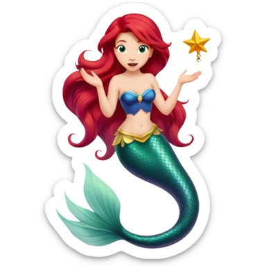 Disney Ariel mermaid singing, red hair flowing, green tail sticker