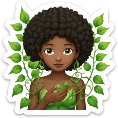 Dreamy nature fairy with brown eyes Afro black hair dark skin touching a vine  sticker