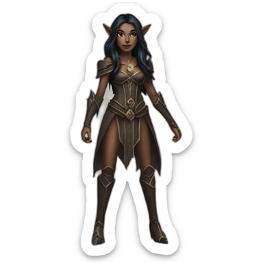 Dark elf sorceress with dark brown long hair sticker