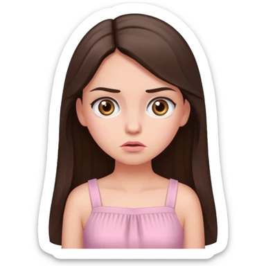 annoyed long brunette hair girl with hazel eyes wearing light pink dress sticker