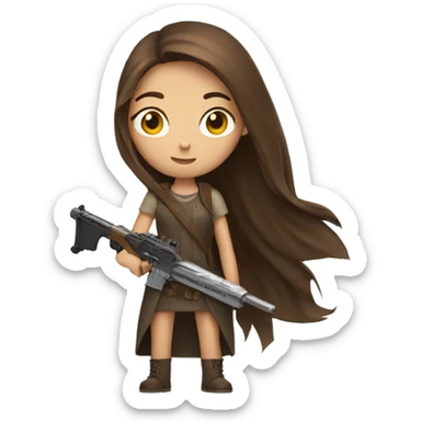 girl with long brown hair holding weapon   sticker