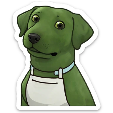 Labrador Retriever with apron standing over a stove with boiling pots  sticker