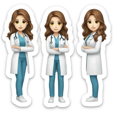 Girl white skin brown hair blue eyes doctor sticker