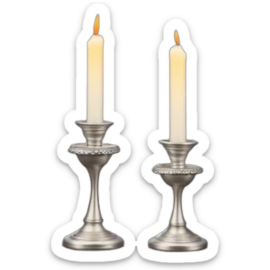 2 large and one small shabbat candles in silver candlesticks  sticker