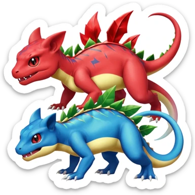 Shiny Aural Bulbasaur-Charmeleon-Inteleon-Sceptile-Greninja-Fakémon-fusion (full body) sticker