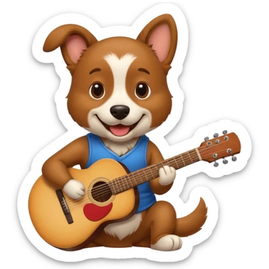 happy dog playing guitar sticker