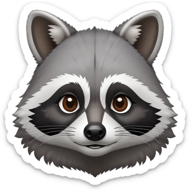 Cinematic-Noble-Raccoon-Portrait-Emoji – Poised and confident, with a sturdy build and a beautifully textured fur of silver-grey accented by dark black facial markings, deep-set, intelligent brown eyes, simplified yet sharp and sophisticated. sticker