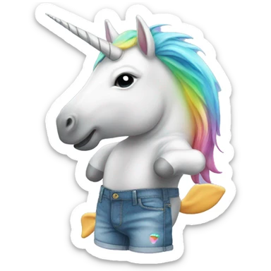Unicorn wearing shorts with a dolphin  sticker