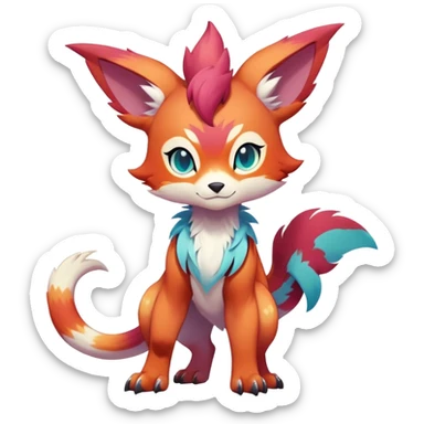 Male bright-colored multi-colored cute cool exotic anime-styled Falvie-Fionbri-fantasy-creature-fursona-Fakémon-Pokémon, full body, with markings sticker