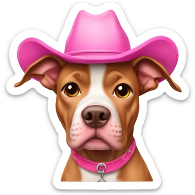 light brown pitbull Dog wearing a pink cowgirl hat sticker