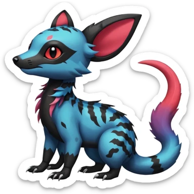Rare exotic cute gothic colorful Salandit-Eevee-Civet-species-Fakemon-hybrid-creature, with markings, full body sticker