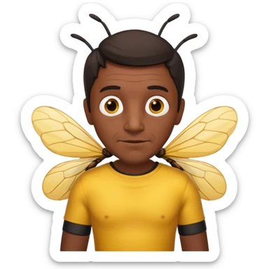 cabeza de señor mexicano, viejo, agregale un cuerpo de abeja, el pelo del señor hazlo oscuro,haz que el cuerpo sea de abeja y la acabeza del señor, cuerpo de abeja real sticker