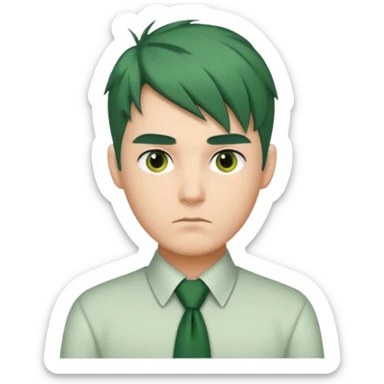 Man with Green Ponytail – dark-green tied hair, calm serious face. sticker