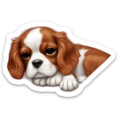 Cavalier King Charles puppy sleeping in baby pink blanket sticker
