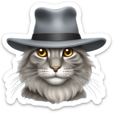 Grey maine coone with a hat sticker