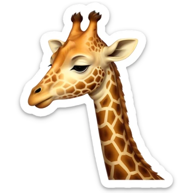 Meme-Worthy Cute Sleeping Giraffe Portrait Emoji, Head resting peacefully with a contented smile, showcasing a slender, elegant build and a luxuriously soft, patterned Fur, eyes shut in a serene, restful nap, Simplified yet hilariously adorable features, highly detailed, glowing with a soft, drowsy light, high shine, relaxed and utterly lovable, stylized with an air of playful laziness, bright and heartwarming, soft glowing outline, capturing the essence of a comically sleepy giraffe, so meme-worthy it feels like it could instantly become the next viral sensation of adorable slumber! sticker