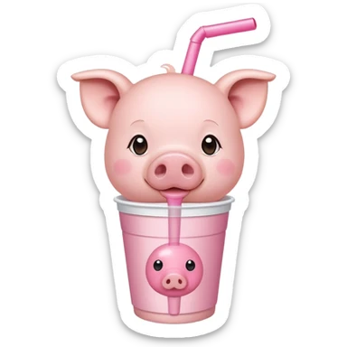 Pig with a pink bow drinking boba sticker