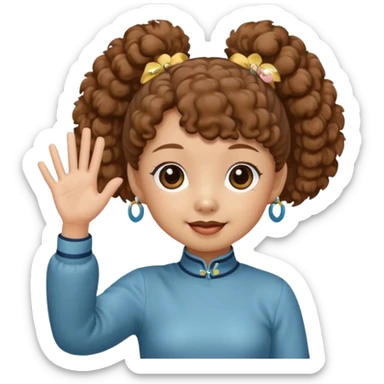 Brown mini poodle with Asia ponytail girl waving hand sticker