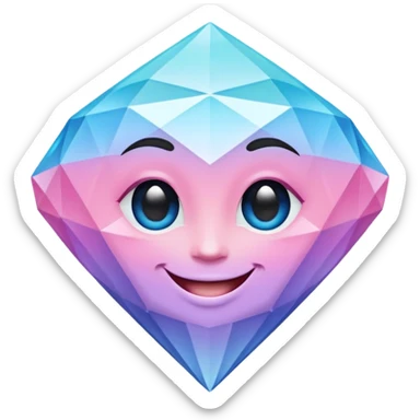 A cheerful diamond logo with a black outline and a smiling face, set against a pastel gradient of pink, blue, and lavender. Smaller diamonds surround it, forming a larger diamond pattern. Playful yet sleek, perfect for branding, digital media, sticker