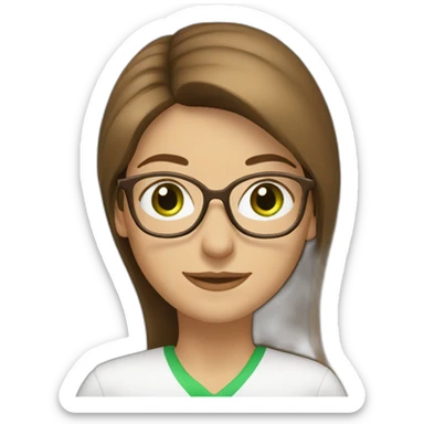 Italian teacher woman shoulder-long brown straight hair green eyes and white glassesglasse sticker
