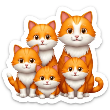 two big happy cats with four little happy cats sticker