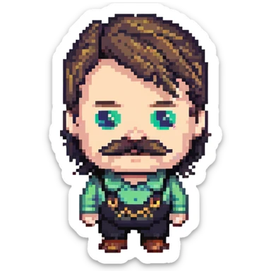 A pixelated angry office manager with a mustache and furrowed brows sticker