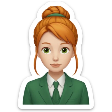 ginger woman with bun hair with green suit  sticker