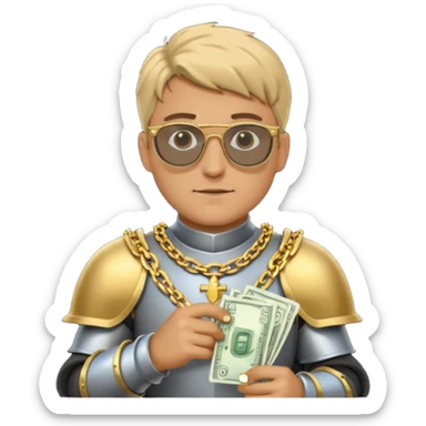 Knight with helmet gold chain dark glasses money sticker