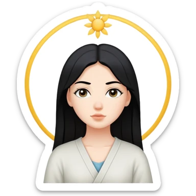 white girl with black hair, peaceful expression, representing inner peace sticker