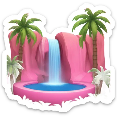 Pink pool with rainbow palm trees and a waterfall realistic and detailed   sticker