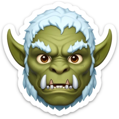 Fantasy orc emoji portrait, tusks lightly covered with ice and snow, winter predator look, strong silhouette, clean minimal emoji design, male/female variant
 sticker